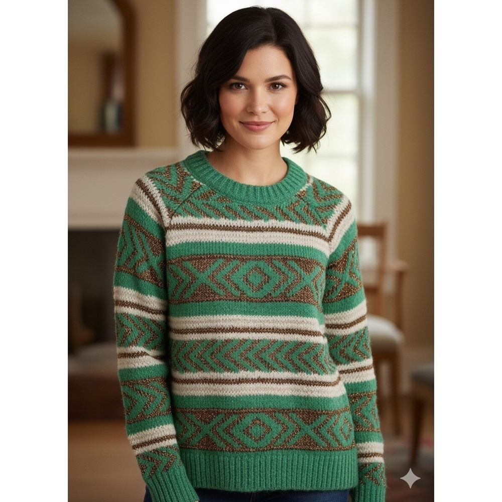 Scotch & Soda Amsterdam Sweater Women's XS Green Aztec Geometric Wool Pullover